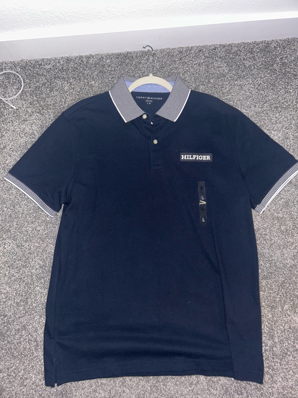 Tommy Hilfiger Navy Polo with Striped Contrast Collar